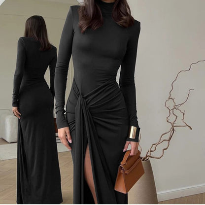Dames Élégante Robe Maxi avec Plis et Fente Haute Chic und Stil