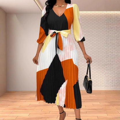 Femmes jupe plissée coupe couleur robe midi Chic und Stil