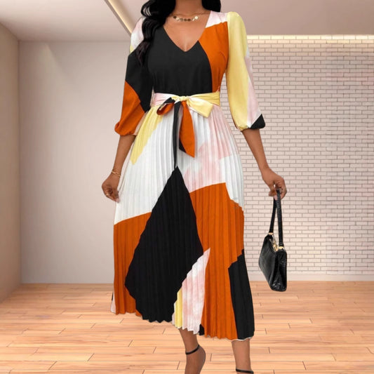 Femmes jupe plissée coupe couleur robe midi Chic und Stil