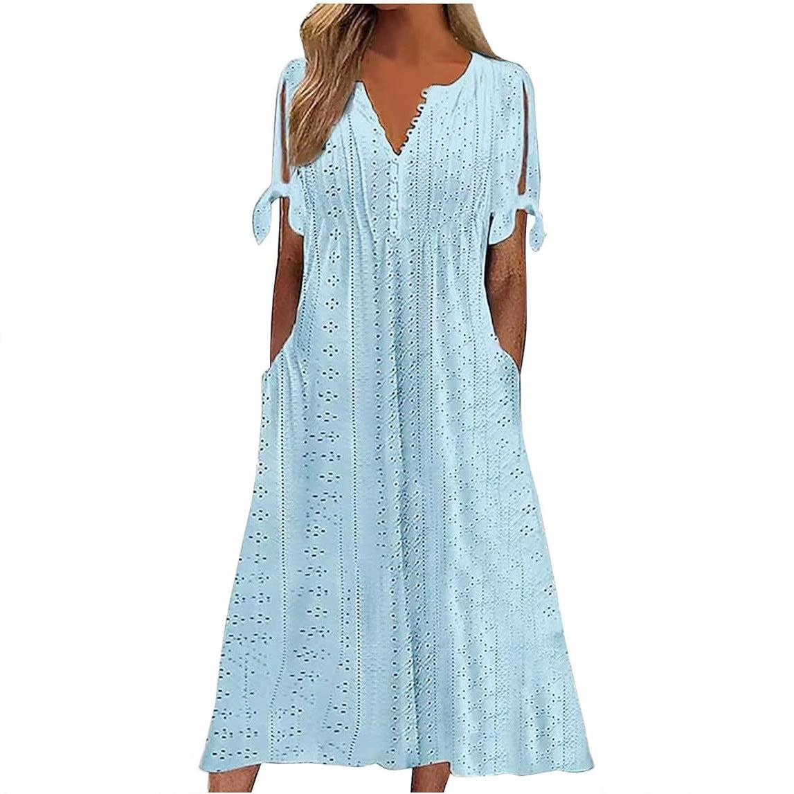 Robe midi aérienne pour femmes avec des motifs en trou décoratifs et des poches pratiques Chic und Stil