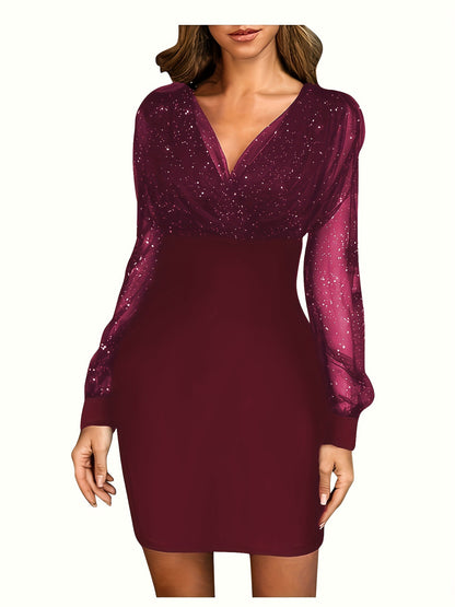 Robe de cocktail scintillante pour femmes avec des manches transparentes Chic und Stil