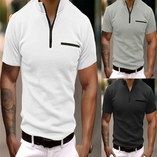 Homme Zip-Up Polo-Shirt à Manches Courtes Chic und Stil