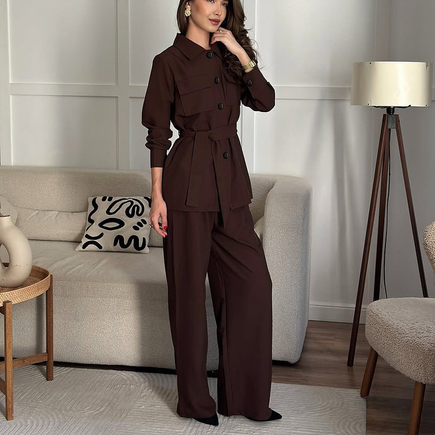 Elegant trench coat for women with tie belt and loose pants Chic and Style