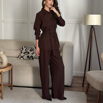 Elegant trench coat for women with tie belt and loose pants Chic and Style