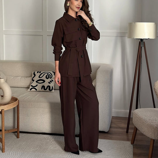 Elegant trench coat for women with tie belt and loose pants Chic and Style