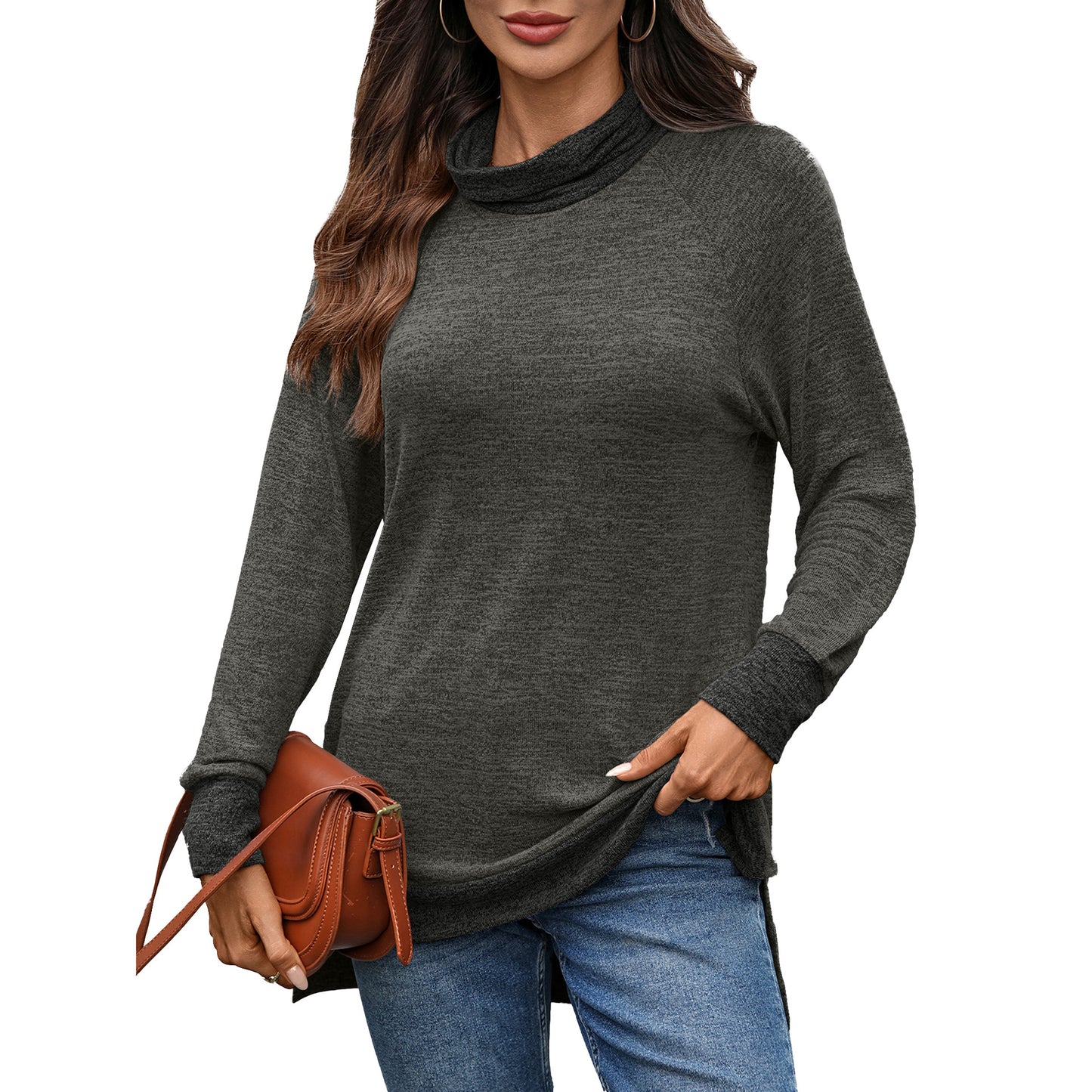Pull casual pour femmes avec col montant et fentes latérales Chic und Stil