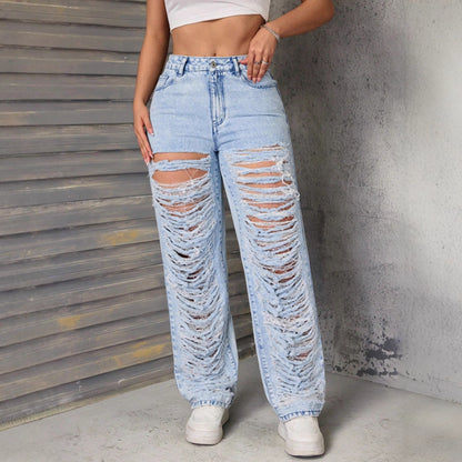 Jeans larges déchirés pour femmes avec des détails de déchirure frappants Chic und Stil