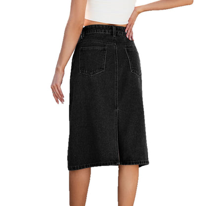 Asymmetrical high-waisted denim midi skirt for women Chic and Style