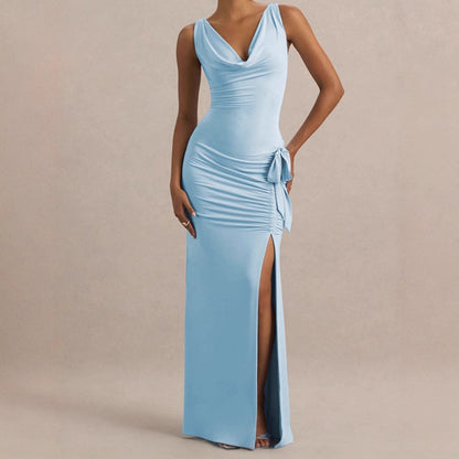 Robes de soirée élégantes pour femmes avec décolleté en V profond et détails de volants sur les côtés Chic und Stil