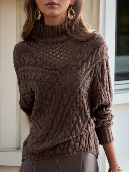 Pull en tricot pour femmes avec col haut et motif en cable détaillé Chic und Stil