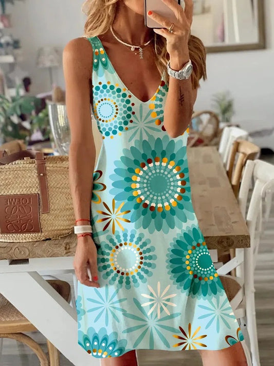 Robe décontractée d'été pour femmes avec décolleté en V floral et ceinture élastique Chic und Stil