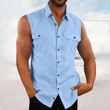 Chemise sans manches en chambray pour hommes avec poches poitrine et détails de boutons Chic und Stil