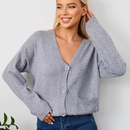 Dames cardigan douillet avec décolleté en V et poches pratiques Chic und Stil
