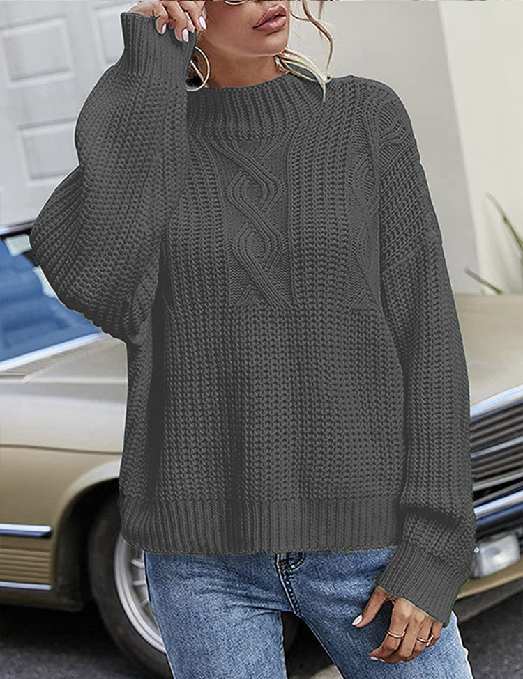 Pull en grosse maille pour femmes avec design en torsades et col montant Chic und Stil