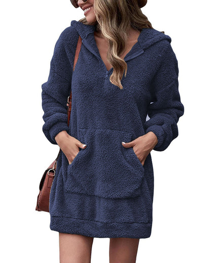 Robe hoodie douillette pour femmes avec poches pratiques et fermeture éclair mi-haute Chic und Stil
