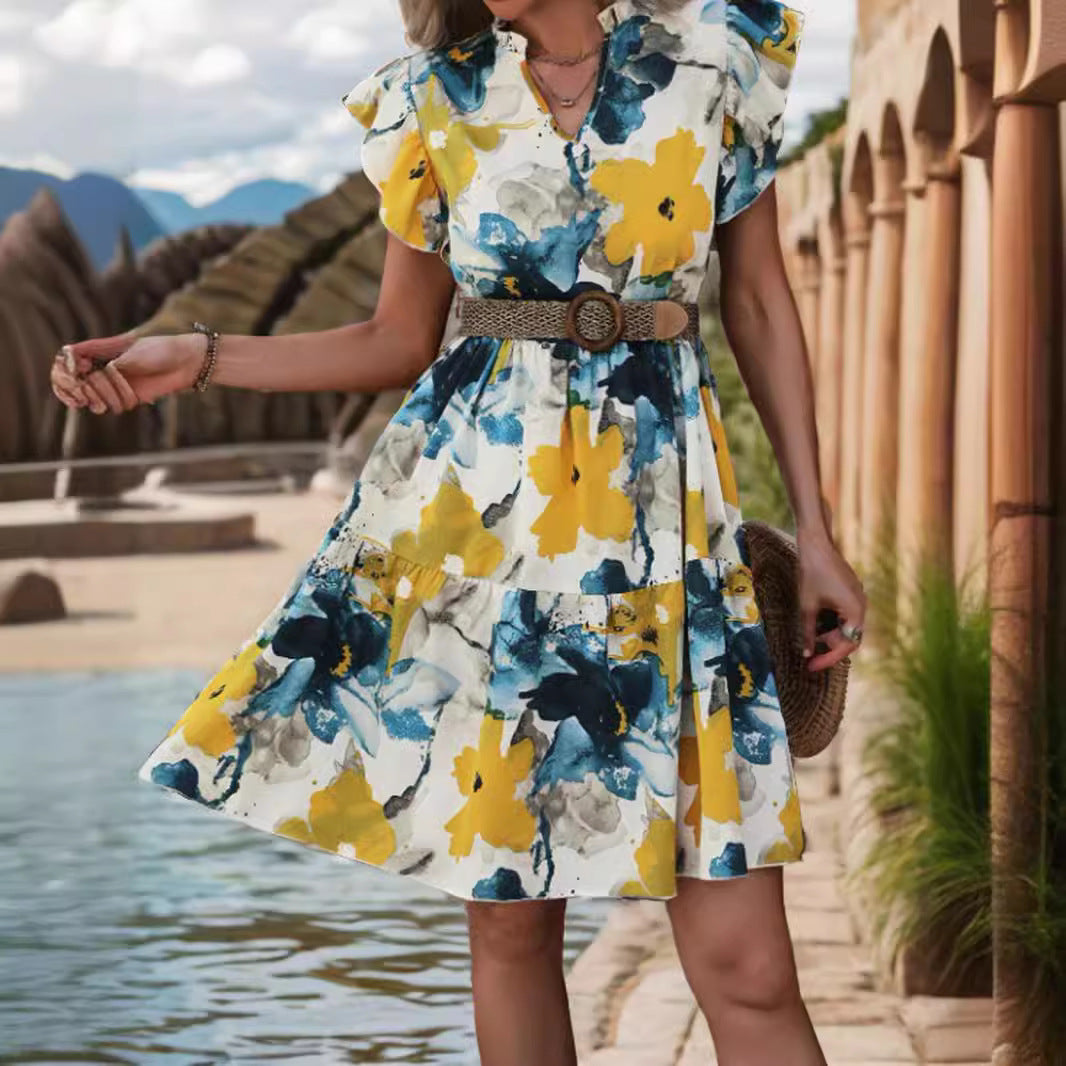 Femmes volants floral robe A-line Chic und Stil
