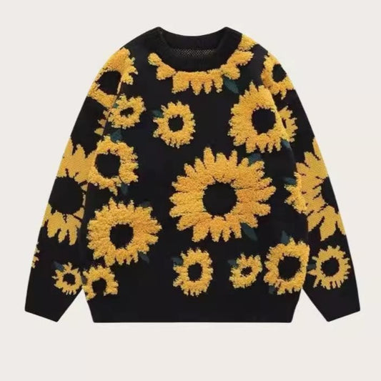 Thick knit pullover for ladies with floral appliqués Chic and Style