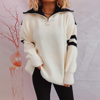Pull décontracté pour femmes dans un style sportif avec col montant et fermeture éclair Chic und Stil