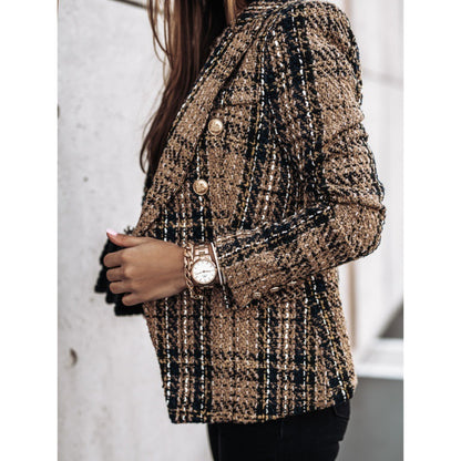 Plaid jacket for women with gold buttons and textured fabric Chic und Stil