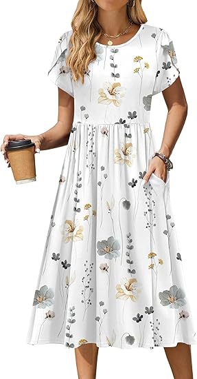 Robe midi pour femmes avec col rond et poches pratiques Chic und Stil