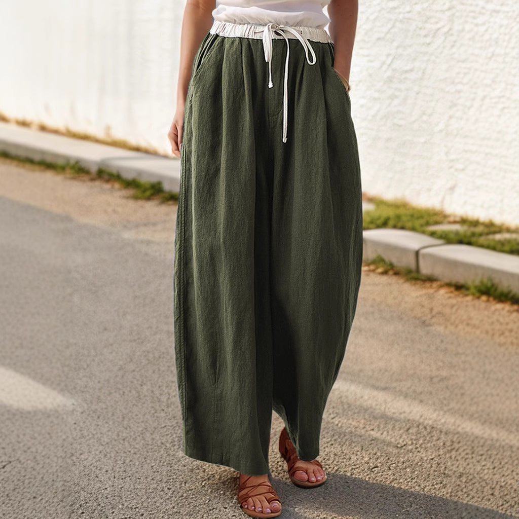 Loose linen pants for women with elastic waistband and stylish drawstring Chic and Style