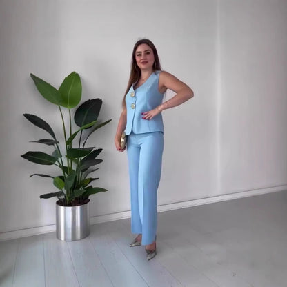 Dames ensemble élégant composé d'un haut sans manches et de pantalons palazzo Chic und Stil