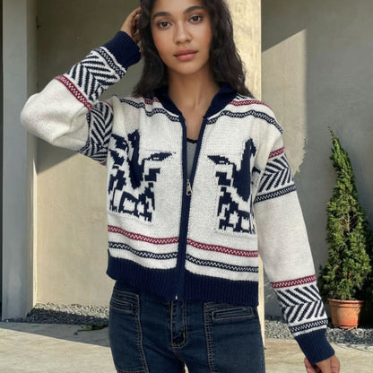 Dames cardigan en tricot tendance avec motifs contrastés Chic und Stil