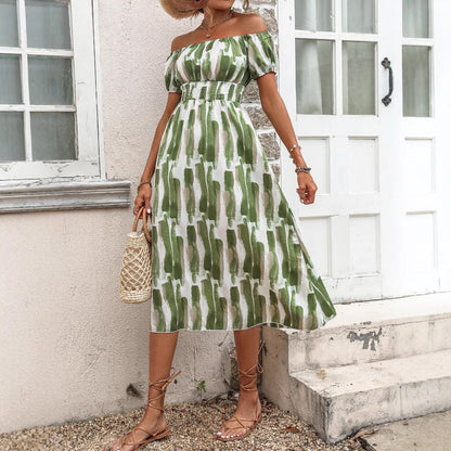 Robe mi-longue femme avec coupe bardot et détails de volants raffinés Chic und Stil
