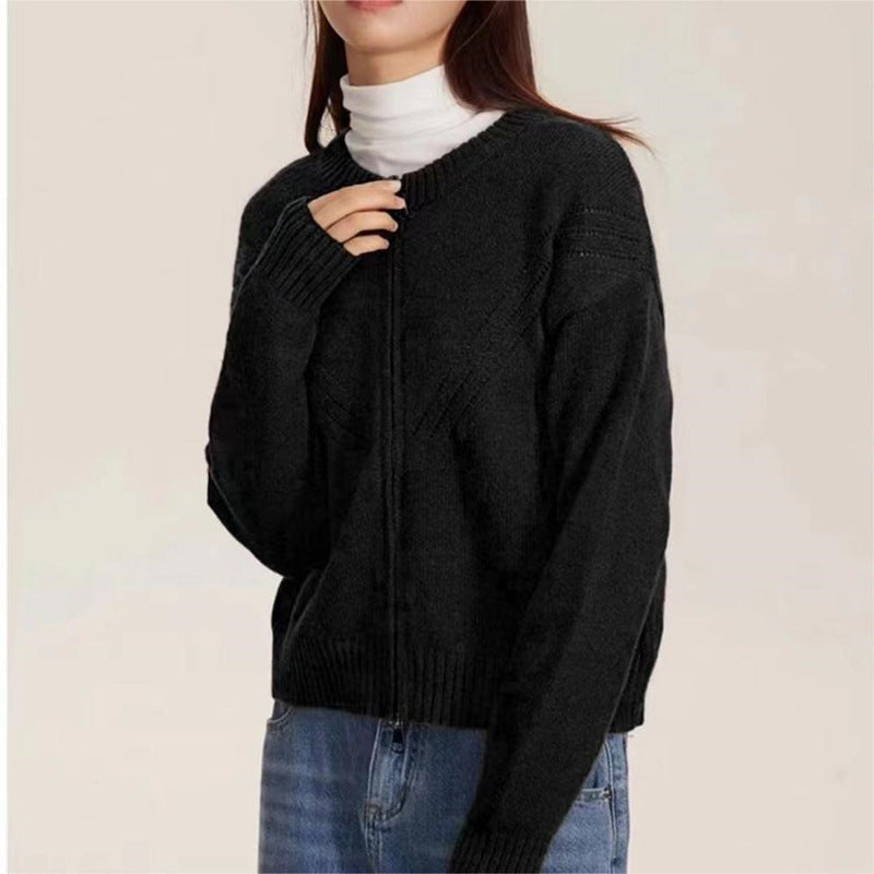 Dames gilet en tricot douillet avec fermeture éclair moderne et joli design structuré Chic und Stil