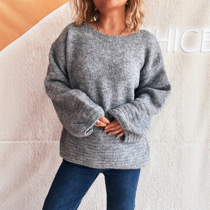 Pull en tricot douillet pour dames avec une coupe ample et des manches à volants tendance Chic und Stil