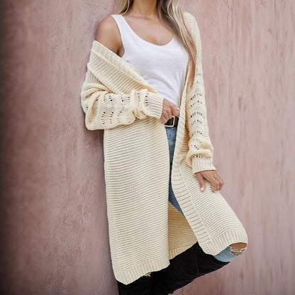 Dames Long Pull Cardigan avec une structure de maille aérée et un devant ouvert Chic und Stil