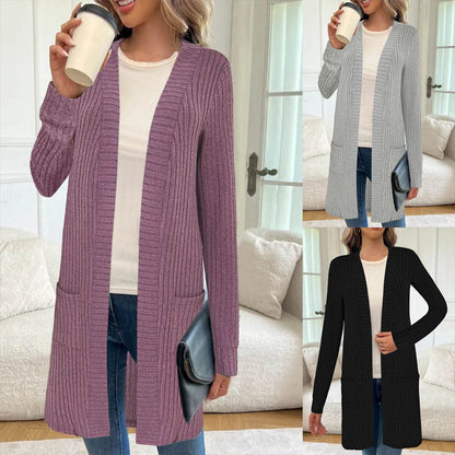 Veste tricotée longue pour femmes avec poches latérales et design texturé Chic und Stil