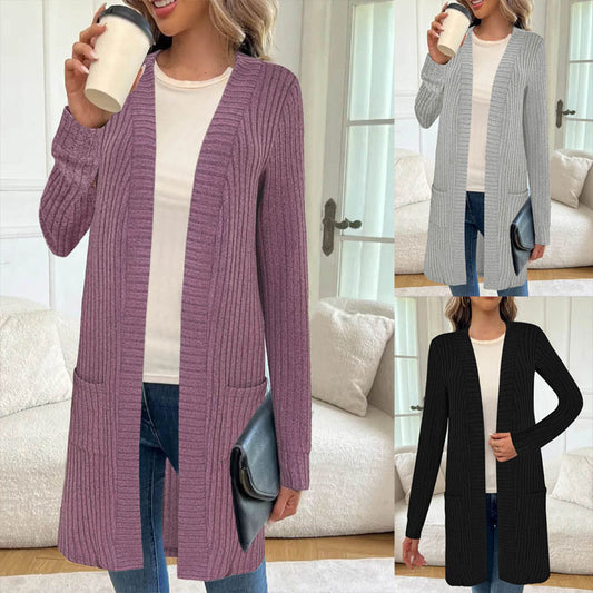 Veste tricotée longue pour femmes avec poches latérales et design texturé Chic und Stil