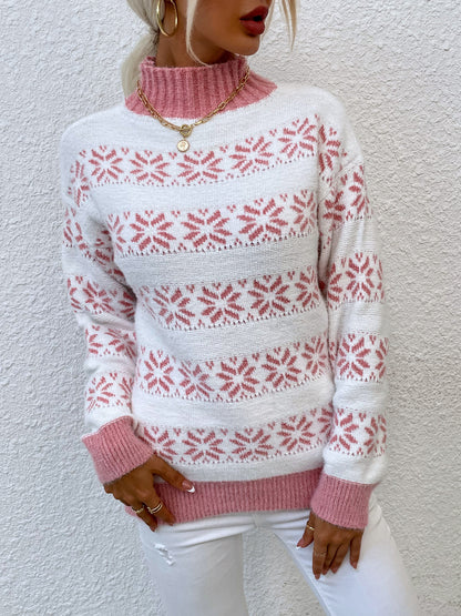 Pull en tricot pour femmes avec motif d'hiver et col montant Chic und Stil
