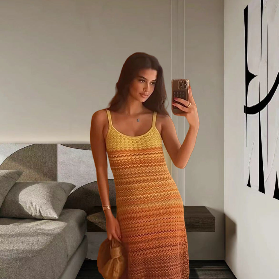 Robe maxi en tricot pour dames avec fente latérale et motif élégant Chic und Stil
