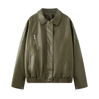 Dames élégante veste en simili cuir avec poches zippées pratiques Chic und Stil