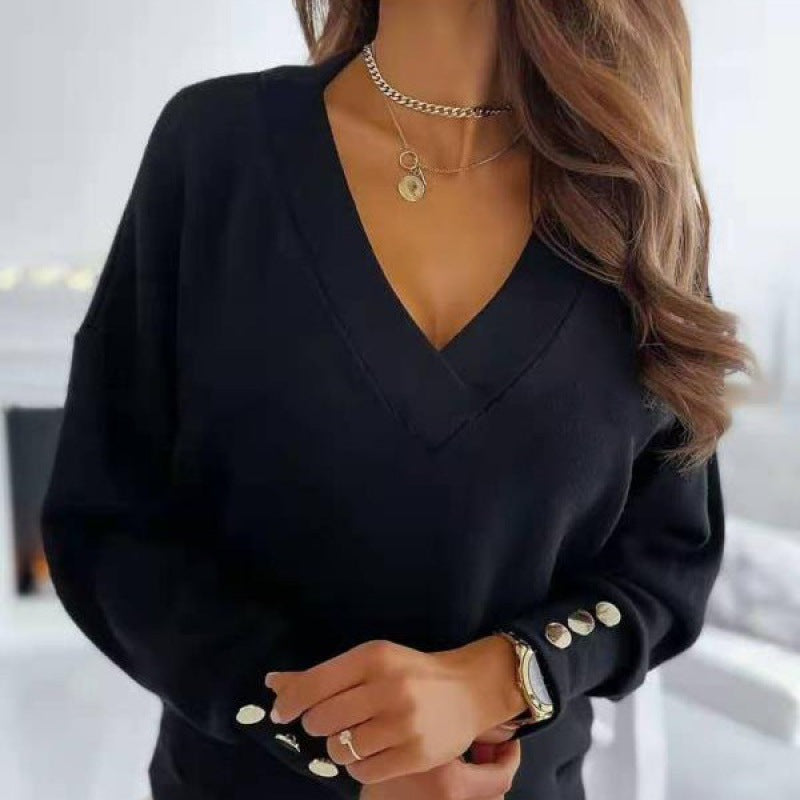 Femme Pull décontracté à col en V avec détails de boutons Chic und Stil