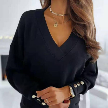 Femme Pull décontracté à col en V avec détails de boutons Chic und Stil