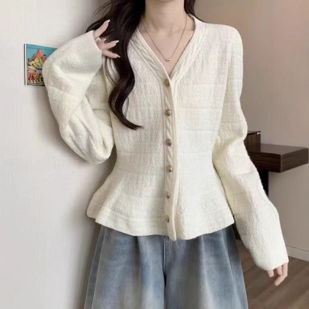 Dames élégant cardigan avec design texturé et manches bouffantes féminines Chic und Stil