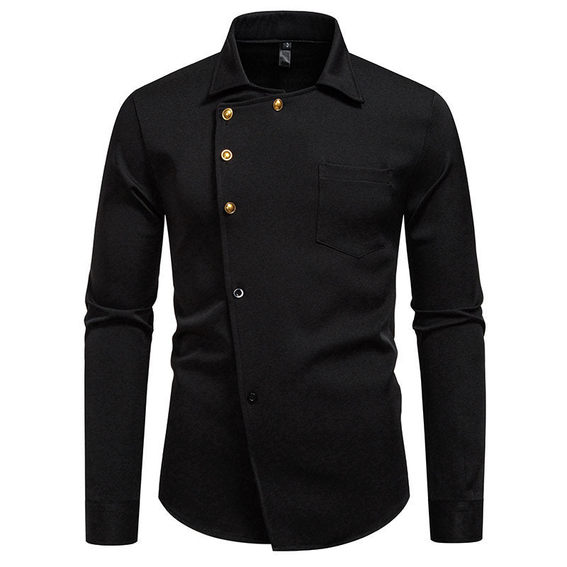 Chemise de designer pour homme avec détail asymétrique de bouton et poche poitrine appliquée Chic und Stil