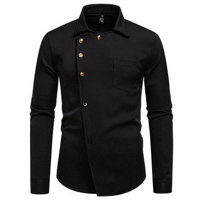 Chemise de designer pour homme avec détail asymétrique de bouton et poche poitrine appliquée Chic und Stil