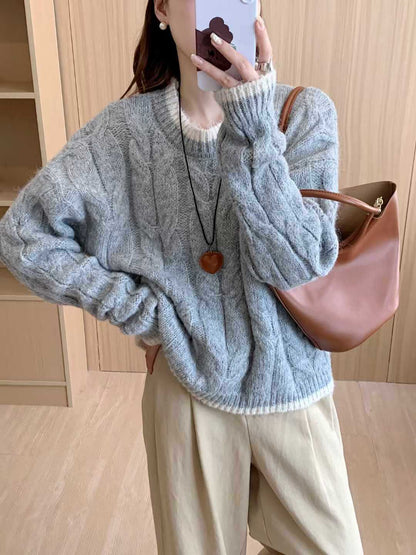 Dames grosse tricot pull avec motif en torsades et encolure ronde Chic und Stil