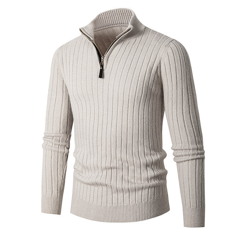 Pull en maille élégant pour hommes avec fermeture éclair intégrale et texture côtelée Chic und Stil
