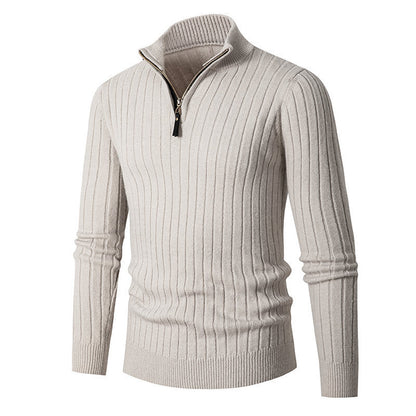 Pull en maille élégant pour hommes avec fermeture éclair intégrale et texture côtelée Chic und Stil