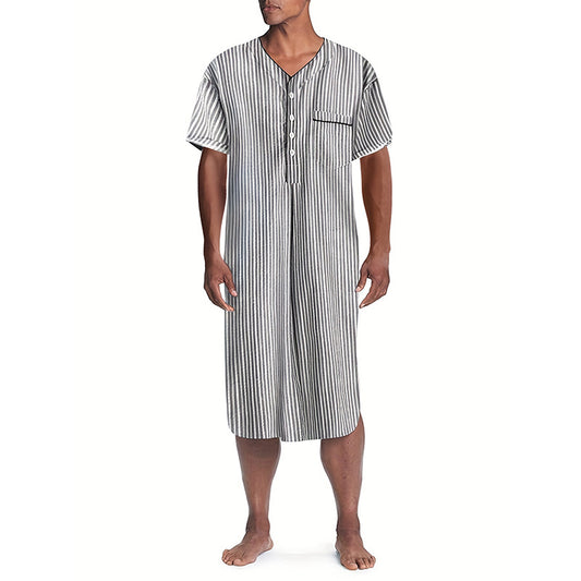 Chemise de nuit pour femmes avec élégantes rayures et pratique patte de boutonnage Chic und Stil