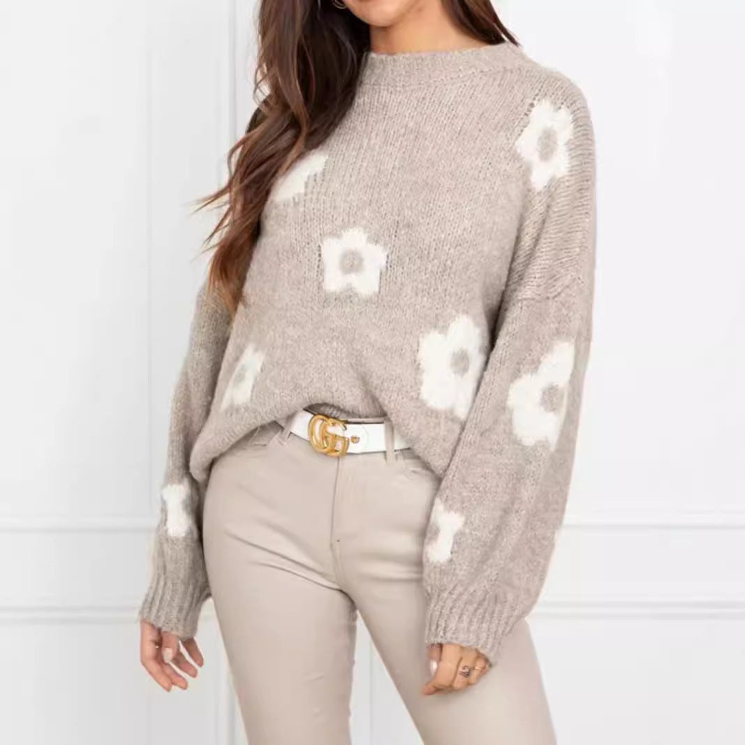 Pull en tricot confortable pour dames avec motif floral WS
