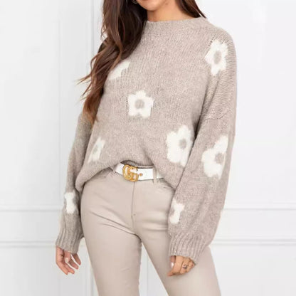 Pull en tricot confortable pour dames avec motif floral WS