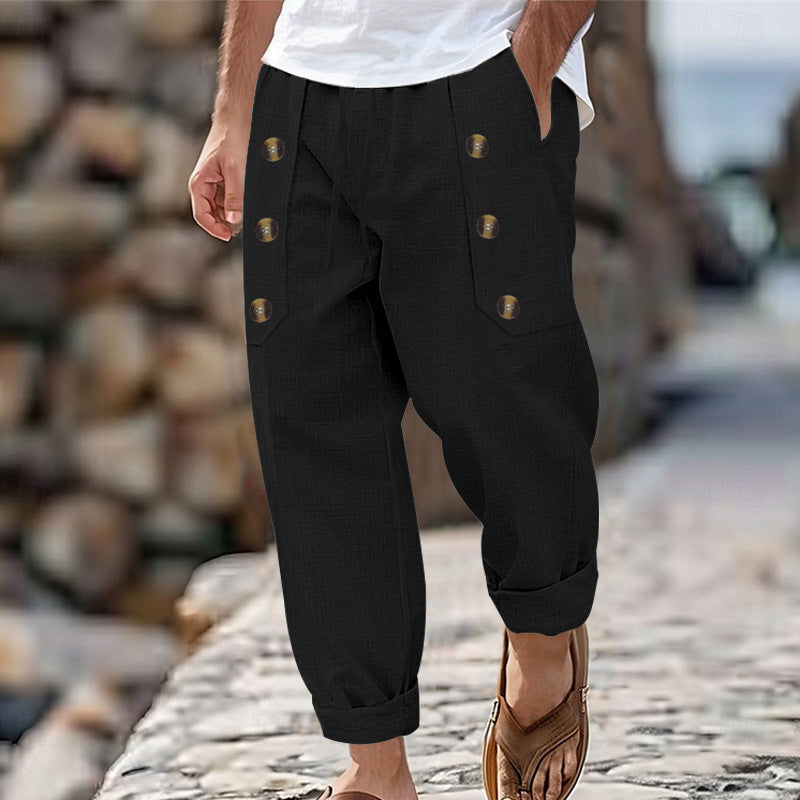 Casual linen cargo pants for men with practical buttons and side pockets Chic and Style