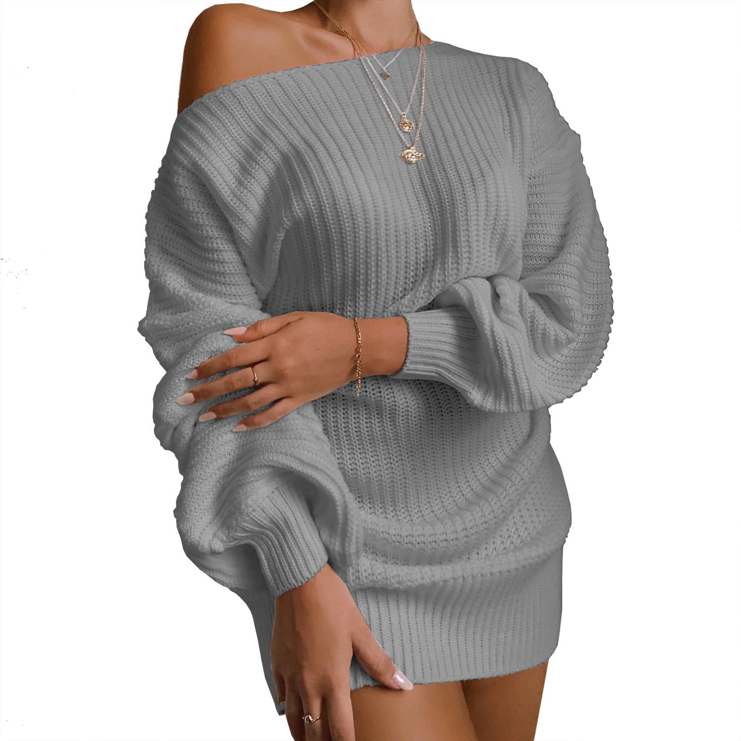 Robe en tricot pour femmes avec design sans épaules et manches volumineuses Chic und Stil