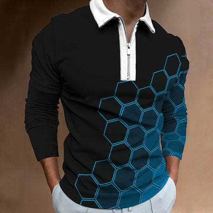 Chemise polo pour hommes avec un motif alvéolaire moderne et une fermeture éclair contrastante Chic und Stil